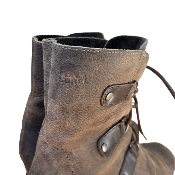 Sorel Joan Of Arctic Wedge Boots Women's 10 Distressed Brown Leather Lace Up - Picture 4 of 7